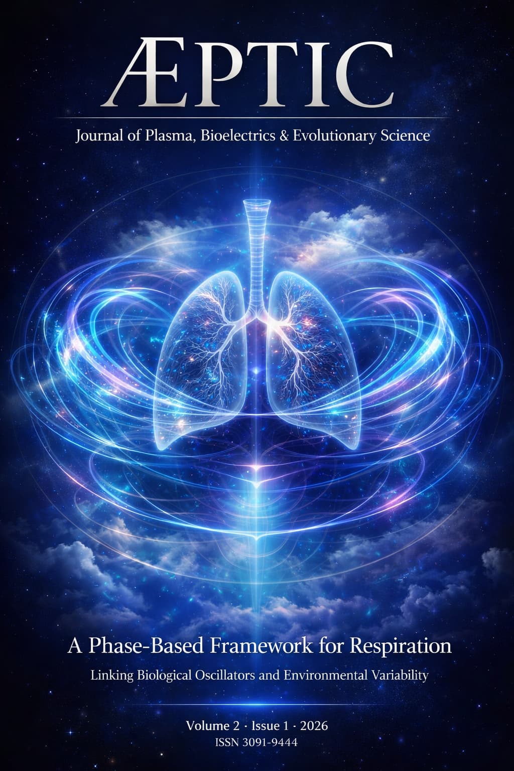 Stylized visualization of human lungs integrated with oscillatory wave patterns, representing phase-based respiratory dynamics and environmental coupling.